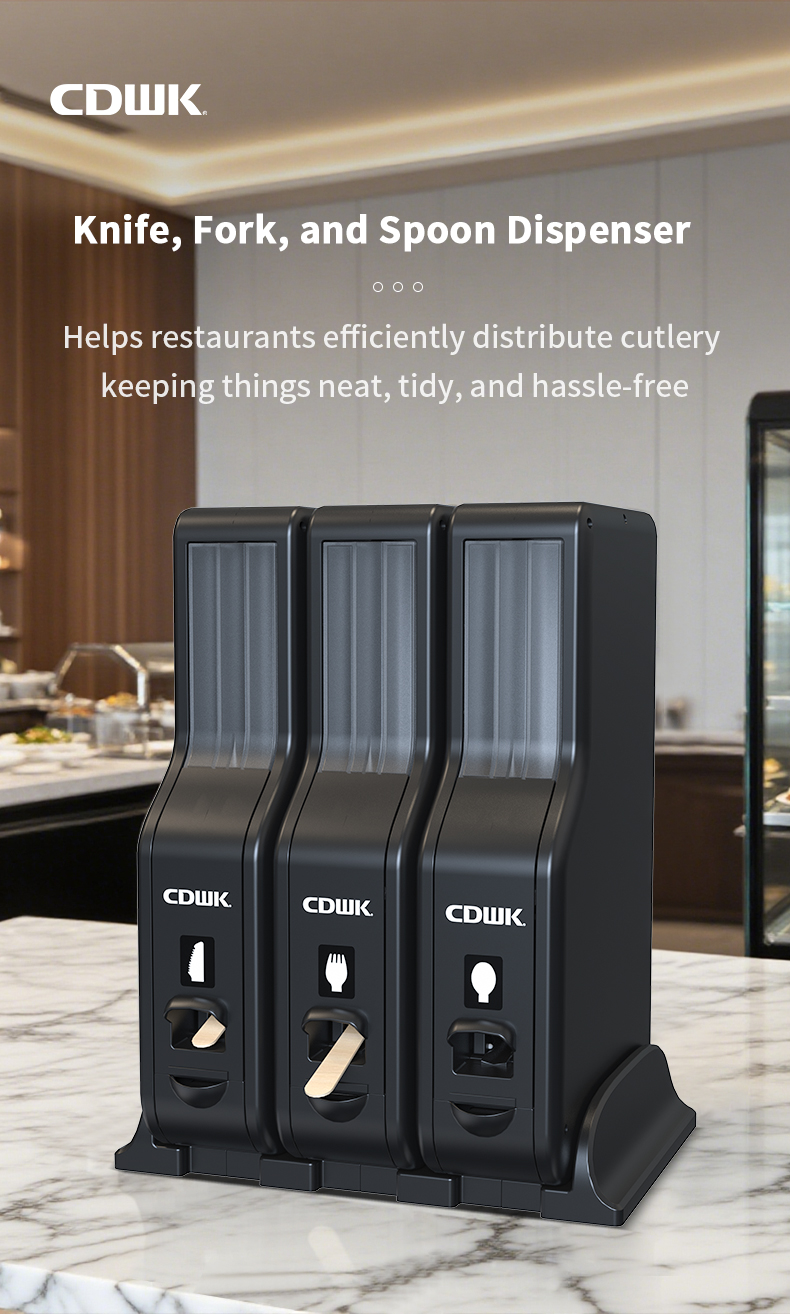 01 CDWK Supplier Direct Sale WRAPPED CUTLERY DISPENSER BLACK, (FORK, SPOON & KNIFE) 1 EACH