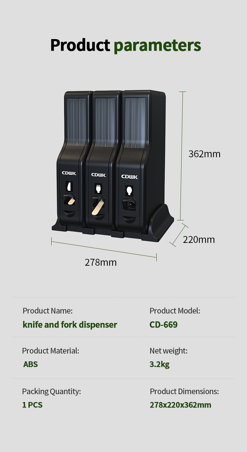 07 CDWK Supplier Direct Sale WRAPPED CUTLERY DISPENSER BLACK, (FORK, SPOON & KNIFE) 1 EACH