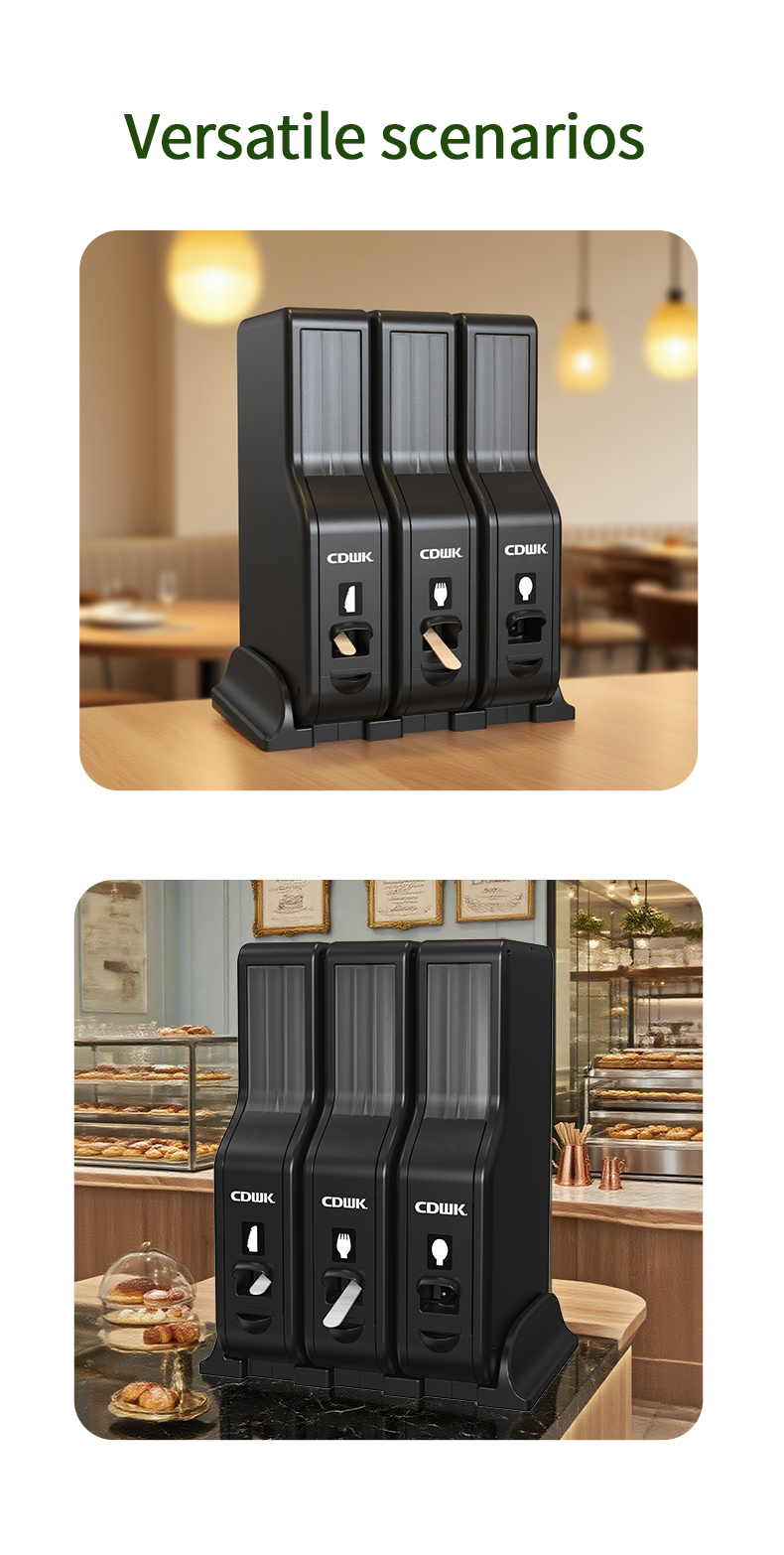 08 CDWK Supplier Direct Sale WRAPPED CUTLERY DISPENSER BLACK, (FORK, SPOON & KNIFE) 1 EACH
